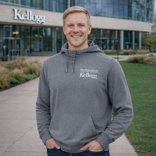 Northwestern I Kellogg Antigua Men's Cloud Supersoft Black Heather Pullover Hood