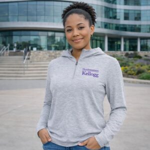 Northwestern I Kellogg Women's Antigua Skyscraper Heather Supersoft Daybreak 1/4 Zip Hood