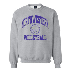 Northwestern University Wildcats Men's MV Fundamental Fleece Heather Grey Crewneck Sweatshirt with Northwestern Volleyball Design