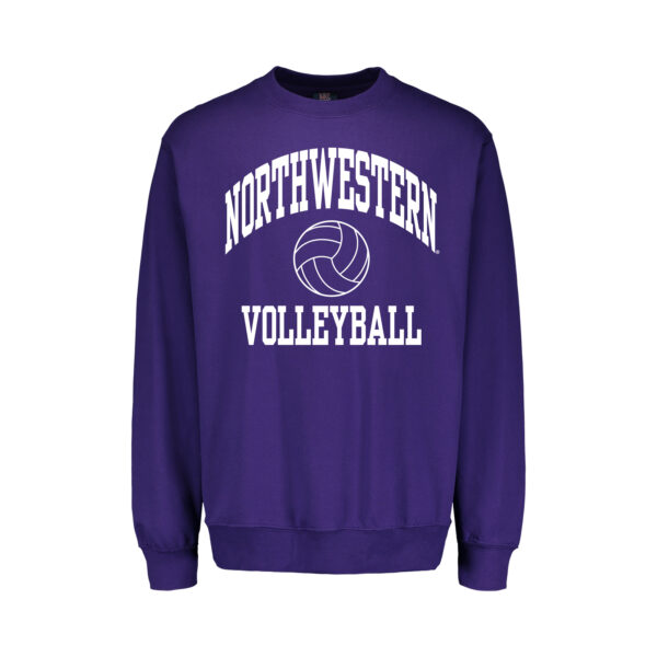 Northwestern University Wildcats Men's MV Fundamental Fleece Purple Crewneck Sweatshirt with Northwestern Volleyball Design