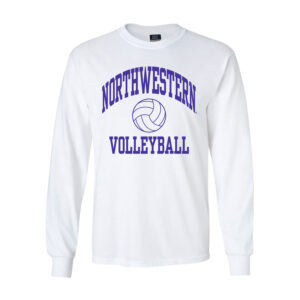 Northwestern University Wildcats Men's MV White Classic Long Sleeve Tee with Northwestern Volleyball Design