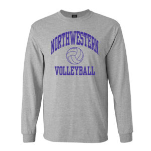Northwestern University Wildcats Men's MV Heather Grey Classic Long Sleeve Tee with Northwestern Volleyball Design