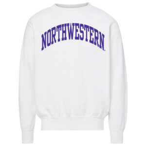 Northwestern University Wildcats Men's MV Fundamental Fleece White Crewneck Sweatshirt with One Color Arch Design