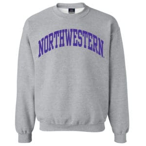 Northwestern University Wildcats Men's MV Fundamental Fleece Heather Grey Crewneck Sweatshirt with One Color Arch Design
