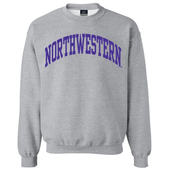 Northwestern University Wildcats Men's MV Fundamental Fleece Heather Grey Crewneck Sweatshirt with One Color Arch Design