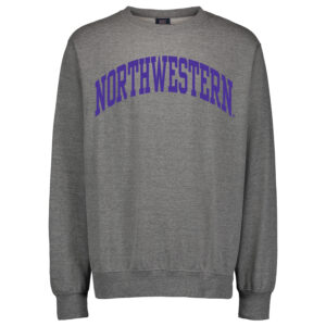 Northwestern University Wildcats Men's MV Fundamental Fleece Graphite Crewneck Sweatshirt with One Color Arch Design in Purple