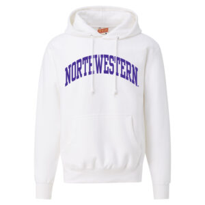 Northwestern University Wildcats Men's MV Super-Heavy Pro-Weave Fleece White Hooded Sweatshirt with One Color Arch Design
