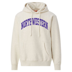 Northwestern University Wildcats Men's MV Super-Heavy Pro-Weave Fleece Oatmeal Hooded Sweatshirt with One Color Arch Design