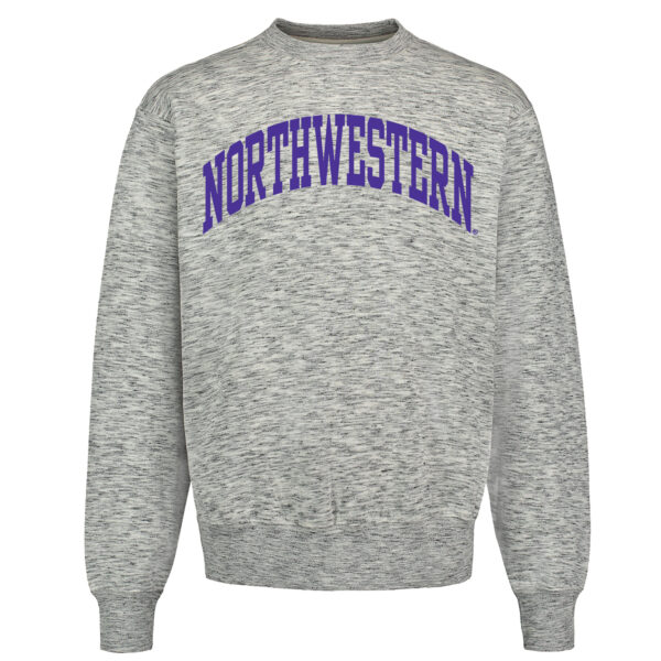 Northwestern University Wildcats Men's MV Pro-Weave Super-Heavy Salt & Pepper Crewneck Sweatshirt with One Color Arch Design