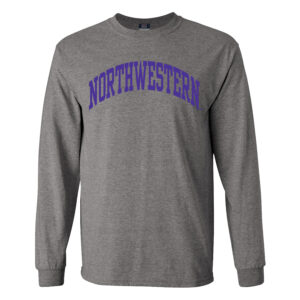 Northwestern University Wildcats Men's MV Graphite Classic Long Sleeve Tee with One Color Arch Design in Purple