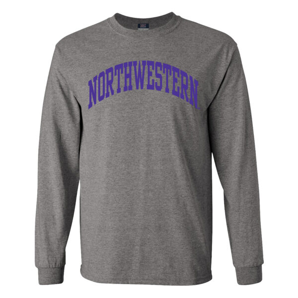Northwestern University Wildcats Men's MV Graphite Classic Long Sleeve Tee with One Color Arch Design in Purple