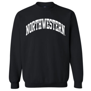 Northwestern University Wildcats Men's MV Fundamental Fleece Black Crewneck Sweatshirt with One Color Arch Design