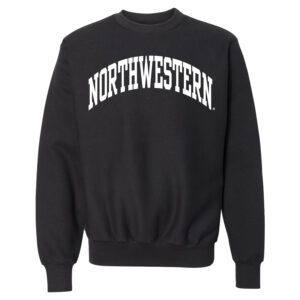 Northwestern University Wildcats Men's MV Pro-Weave Super-Heavy Black Crewneck Sweatshirt with One Color Arch Design