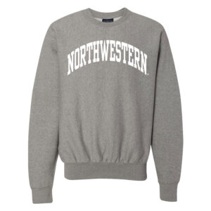 Northwestern University Wildcats Men's MV Pro-Weave Super-Heavy Graphite Crewneck Sweatshirt with One Color Arch Design In white