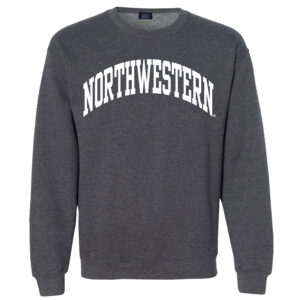 Northwestern University Wildcats Men's MV Fundamental Fleece Charcoal Crewneck Sweatshirt with One Color Arch Design