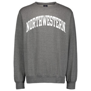 Northwestern University Wildcats Men's MV Fundamental Fleece Graphite Crewneck Sweatshirt with One Color Arch Design in White