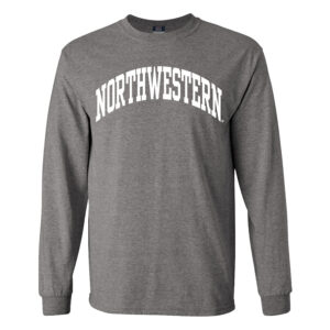 Northwestern University Wildcats Men's MV Graphite Classic Long Sleeve Tee with One Color Arch Design in White