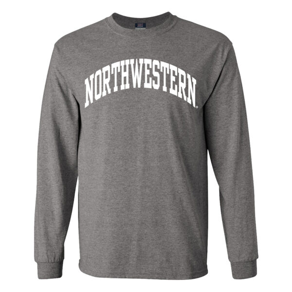 Northwestern University Wildcats Men's MV Graphite Classic Long Sleeve Tee with One Color Arch Design in White