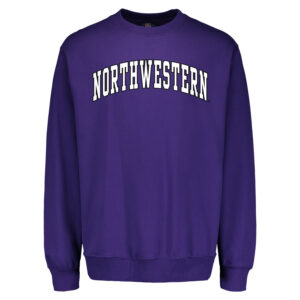 Northwestern University Wildcats Men's MV Fundamental Fleece Purple Crewneck Sweatshirt with Two Color Arch Design