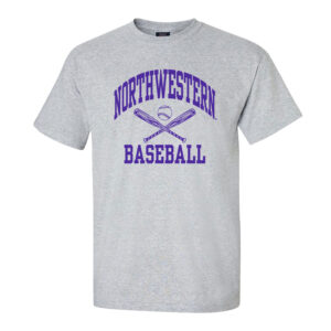 Northwestern University Wildcats Grey Short Sleeve Tee Shirt with Baseball Design