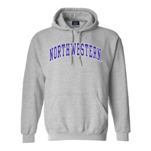 Northwestern University Wildcats Men's MV Fundamental Fleece Heather Grey Hooded Sweatshirt with Two Color Arch Design