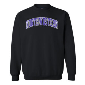 Northwestern University Wildcats Men's MV Fundamental Fleece Black Crewneck Sweatshirt with Two Color Arch Design
