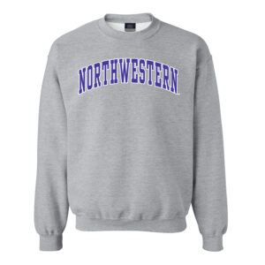 Northwestern University Wildcats Men's MV Fundamental Fleece Heather Grey Crewneck Sweatshirt with Two Color Arch Design