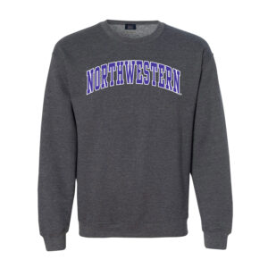 Northwestern University Wildcats Men's MV Fundamental Fleece Charcoal Crewneck Sweatshirt with Two Color Arch Design
