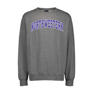 Northwestern University Wildcats Men's MV Fundamental Fleece Graphite Crewneck Sweatshirt with Two Color Arch Design