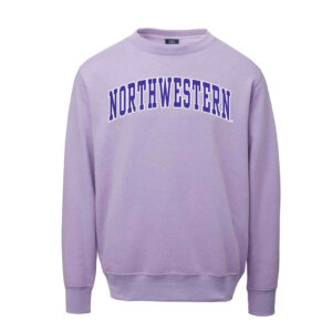 Northwestern University Wildcats Men's MV Fundamental Fleece Lilac-Lavender Crewneck Sweatshirt with Two Color Arch Design