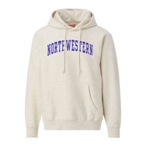 Northwestern University Wildcats Men's MV Super-Heavy Pro-Weave Fleece Oatmeal Heather Hooded Sweatshirt with Two Color Arch Design