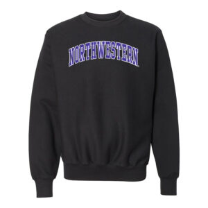 Northwestern University Wildcats Men's MV Pro-Weave Super-Heavy Black Crewneck Sweatshirt with Two Color Arch Design