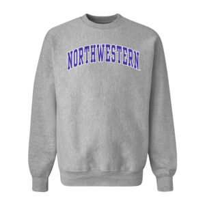 Northwestern University Wildcats Men's MV Pro-Weave Super-Heavy Heather Grey Crewneck Sweatshirt with Two Color Arch Design