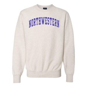 Northwestern University Wildcats Men's MV Pro-Weave Super-Heavy Oatmeal Heather Crewneck Sweatshirt with Two Color Arch Design