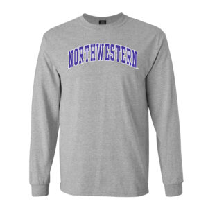 Northwestern University Wildcats Men's MV Heather Grey Classic Long Sleeve Tee with Two Color Arch Design
