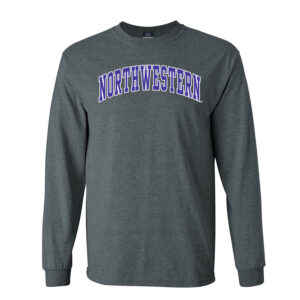 Northwestern University Wildcats Men's MV Charcoal Heather Classic Long Sleeve Tee with Two Color Arch Design