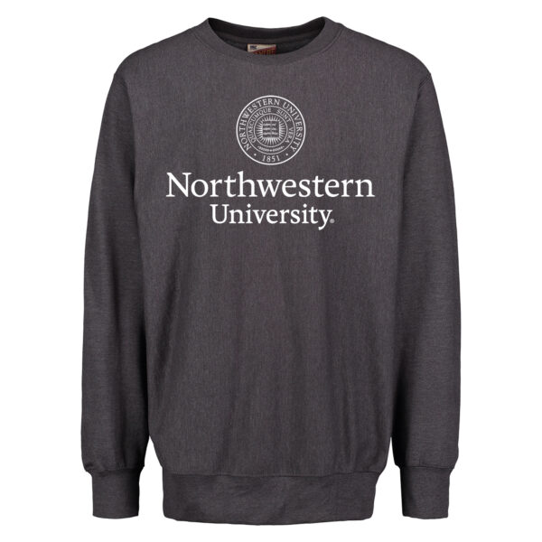 Northwestern University Wildcats Men's MV Pro-Weave Super-Heavy Charcoal Crewneck Sweatshirt with Seal Design