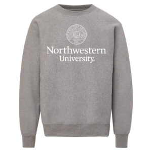 Northwestern University Wildcats Men's MV Pro-Weave Super-Heavy Graphite Crewneck Sweatshirt with Seal Design in White