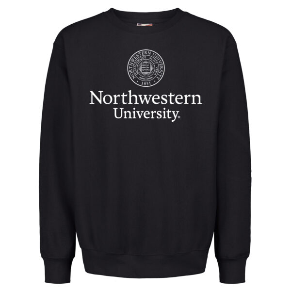 Northwestern University Wildcats Men's MV Pro-Weave Super-Heavy Black Crewneck Sweatshirt with Seal Design