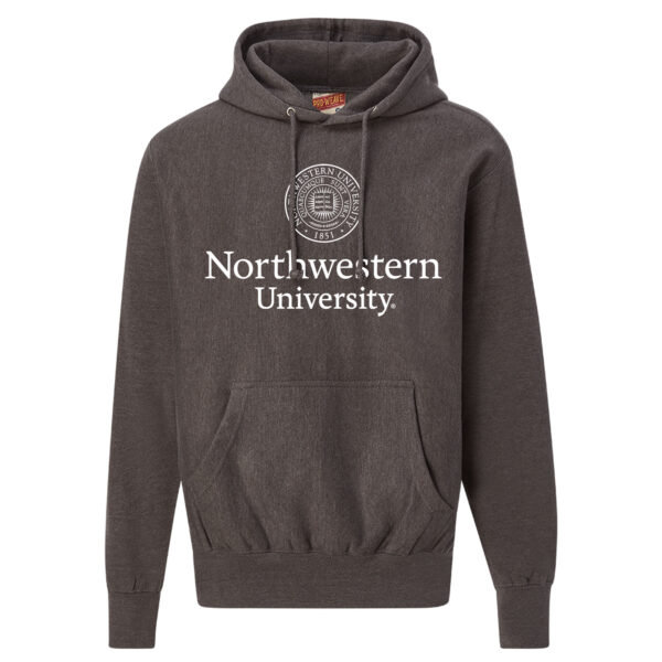 Northwestern University Wildcats Men's MV Super-Heavy Pro-Weave Fleece Charcoal Hooded Sweatshirt with Seal Design in White