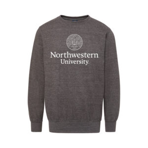Northwestern University Wildcats Men's MV Fundamental Fleece Charcoal Heather Crewneck Sweatshirt with Seal Design in White