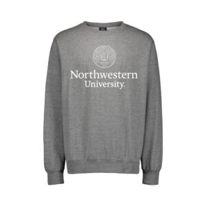 Northwestern University Wildcats Men's MV Fundamental Fleece Graphite Crewneck Sweatshirt with Seal Design in White