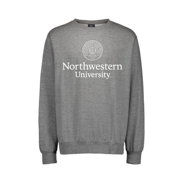 Northwestern University Wildcats Men's MV Fundamental Fleece Graphite Crewneck Sweatshirt with Seal Design in White