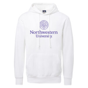 Northwestern University Wildcats Men's MV Fundamental Fleece White Hooded Sweatshirt with Seal Design