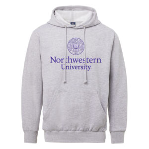 Northwestern University Wildcats Men's MV Fundamental Fleece Heather Grey Hooded Sweatshirt with Seal Design