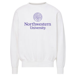 Northwestern University Wildcats Men's MV Fundamental Fleece White Crewneck Sweatshirt with Seal Design