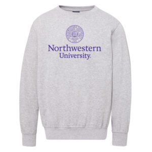 Northwestern University Wildcats Men's MV Fundamental Fleece Heather Grey Crewneck Sweatshirt with Seal Design
