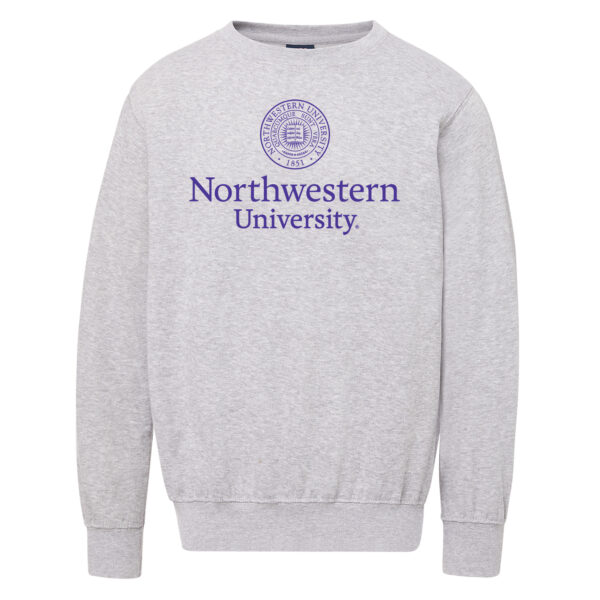 Northwestern University Wildcats Men's MV Fundamental Fleece Heather Grey Crewneck Sweatshirt with Seal Design