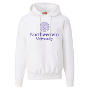 Northwestern University Wildcats Men's MV Super-Heavy Pro-Weave Fleece White Hooded Sweatshirt with Seal Design