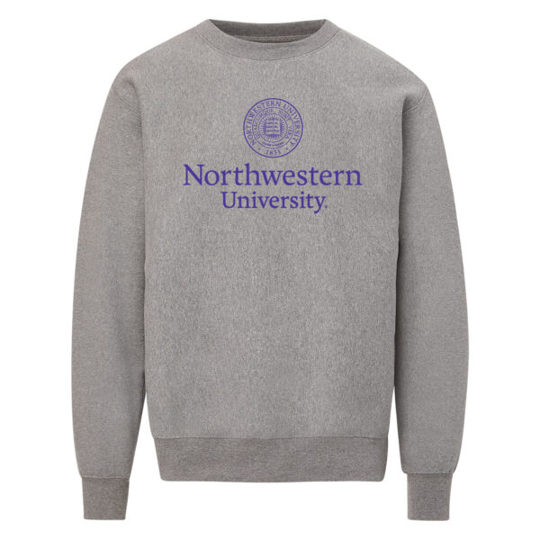 Northwestern University Wildcats Men's MV Pro-Weave Super-Heavy Graphite Crewneck Sweatshirt with Seal Design in Purple